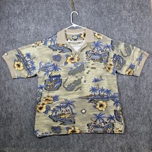 Tommy Bahama Men’s Size Medium Polo Shirt Hawaiian Floral Sushi Bar & Tacos